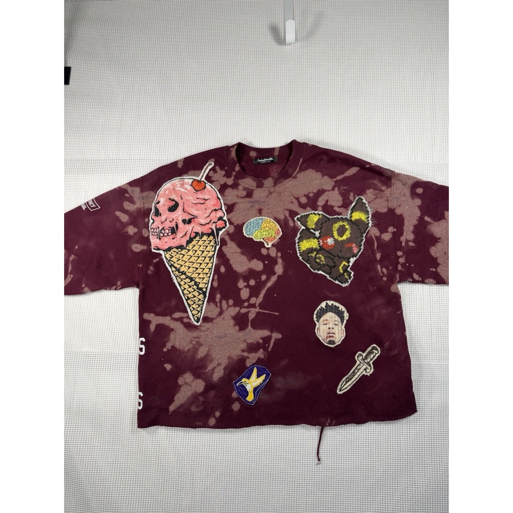 Carlos Zanetta Bleached Distressed Graphic Streetwear Shirt XL Maroon Custom